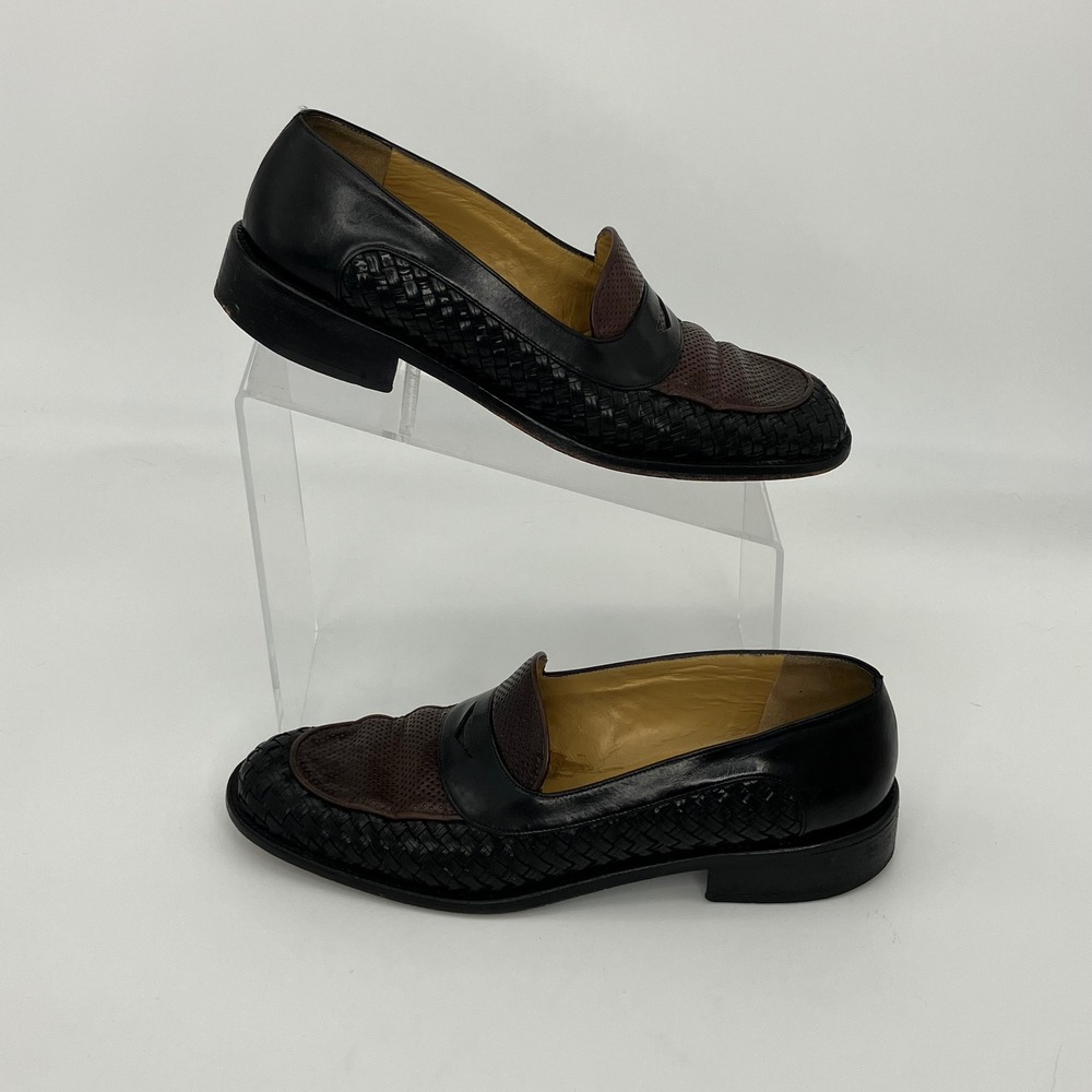 Mezlan Bergen Loafers Women 7.5 N Black Brown Woven Leather Slip On Dress Shoes